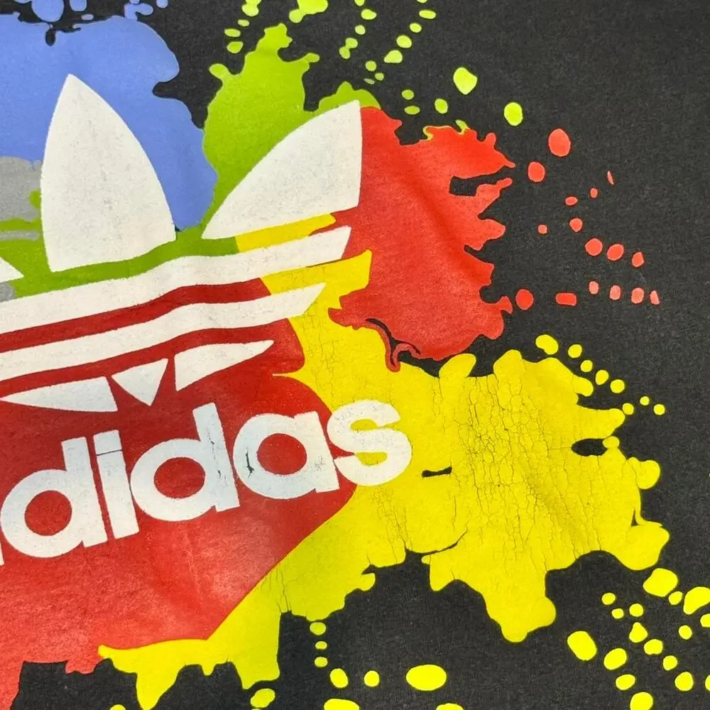 Adidas VTG 2000s Rainbow Logo Black Graphic T-Shirt — XL